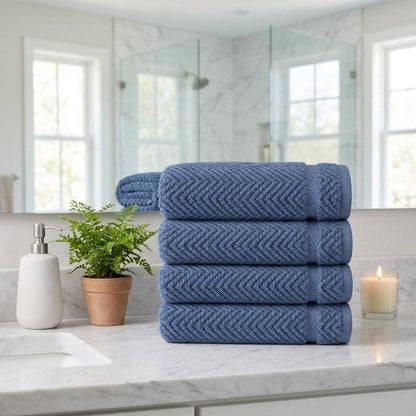 Set of Four White Chevron Turkish Cotton 16" X 30" Hand Towels HomeRoots