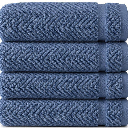 Set of Four White Chevron Turkish Cotton 16" X 30" Hand Towels HomeRoots