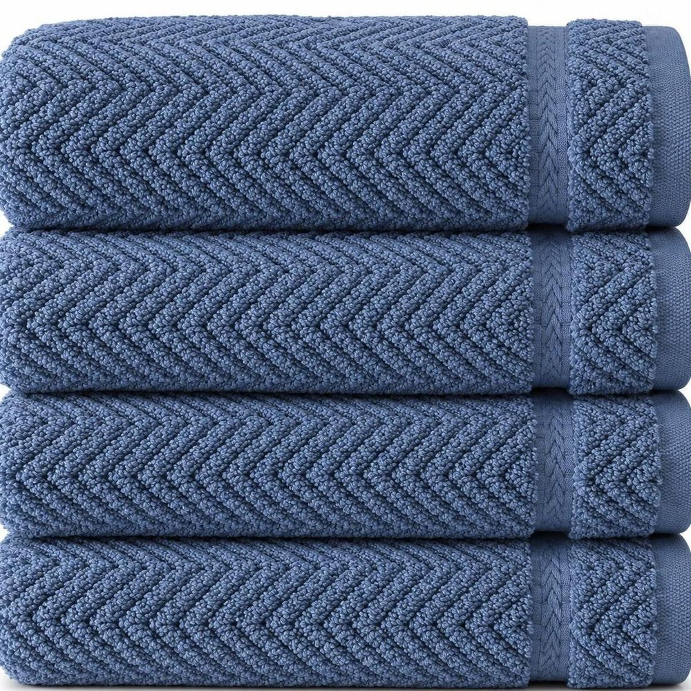 Set of Four White Chevron Turkish Cotton 16" X 30" Hand Towels HomeRoots
