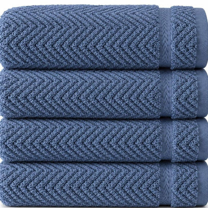 Set of Four White Chevron Turkish Cotton 16" X 30" Hand Towels HomeRoots