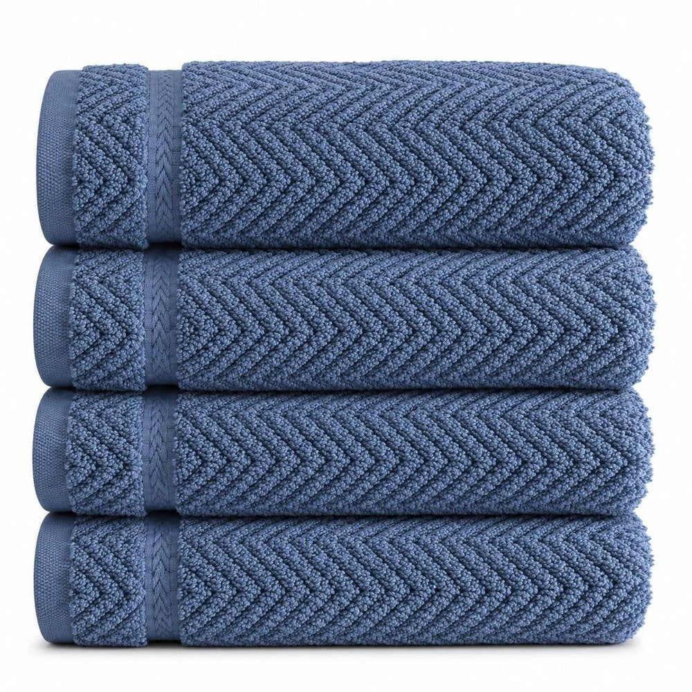 Set of Four White Chevron Turkish Cotton 16" X 30" Hand Towels HomeRoots