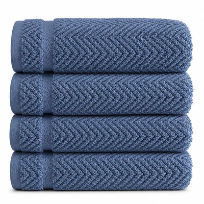 Set of Four White Chevron Turkish Cotton 16" X 30" Hand Towels HomeRoots