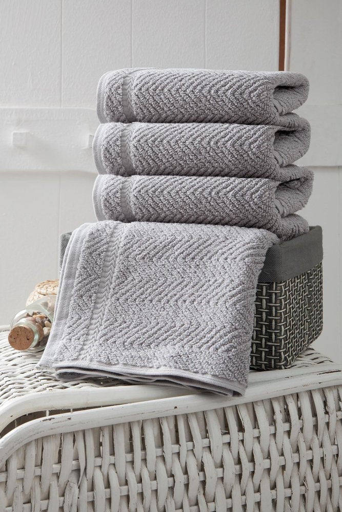 Set of Four White Chevron Turkish Cotton 16" X 30" Hand Towels HomeRoots