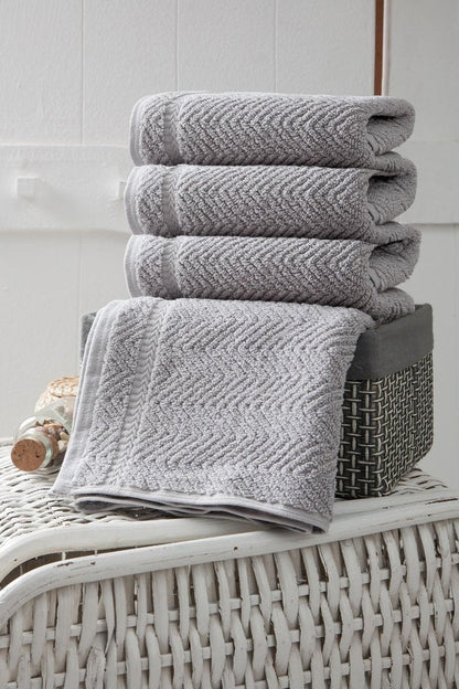 Set of Four White Chevron Turkish Cotton 16" X 30" Hand Towels HomeRoots