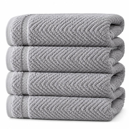 Set of Four White Chevron Turkish Cotton 16" X 30" Hand Towels HomeRoots