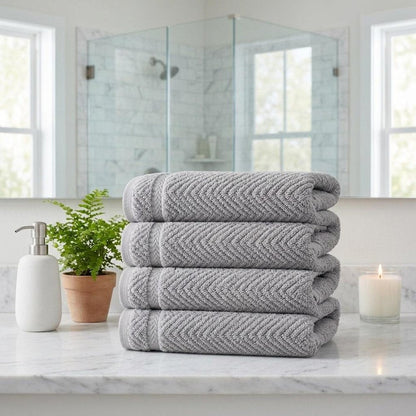 Set of Four White Chevron Turkish Cotton 16" X 30" Hand Towels HomeRoots