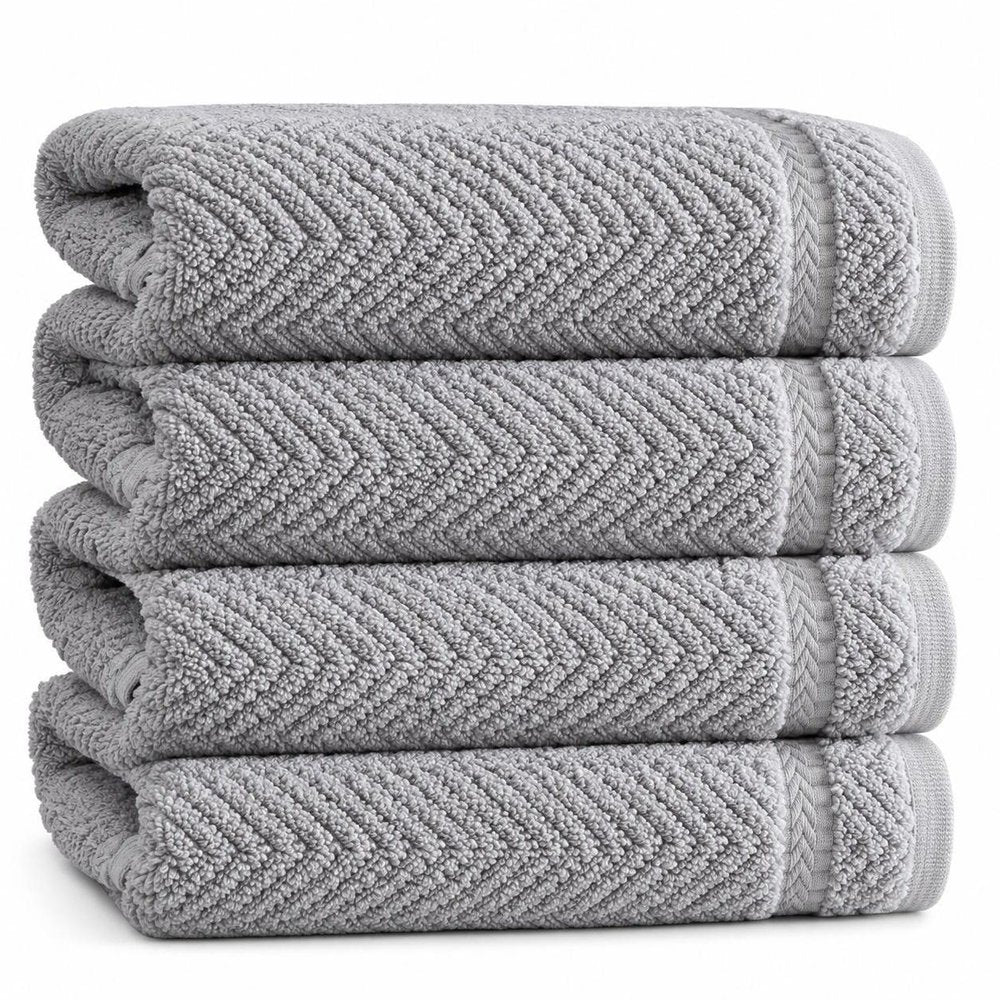 Set of Four White Chevron Turkish Cotton 16" X 30" Hand Towels HomeRoots