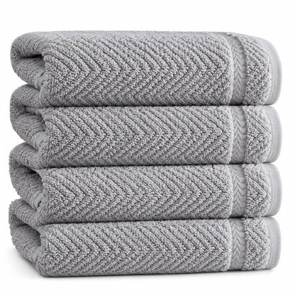 Set of Four White Chevron Turkish Cotton 16" X 30" Hand Towels HomeRoots