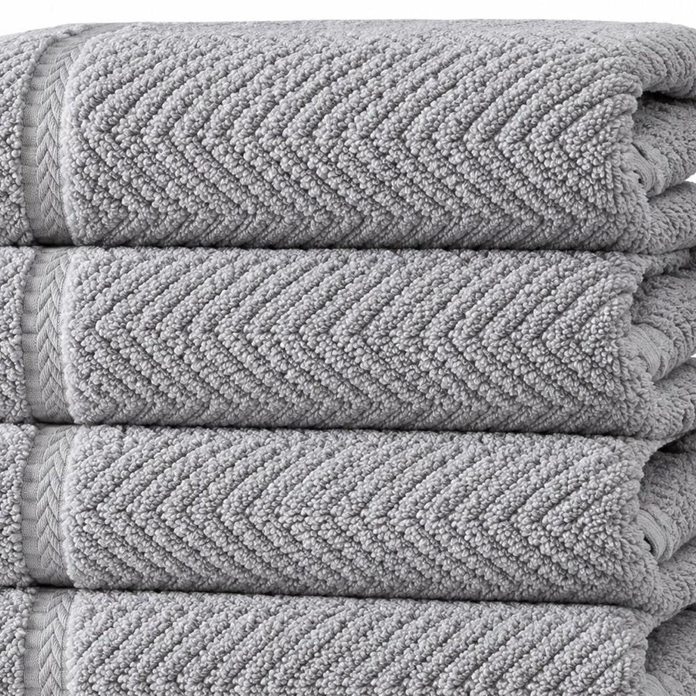 Set of Four White Chevron Turkish Cotton 16" X 30" Hand Towels HomeRoots