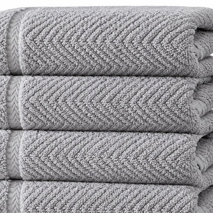 Set of Four White Chevron Turkish Cotton 16" X 30" Hand Towels HomeRoots