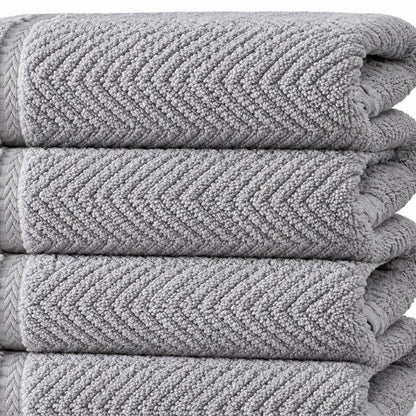 Set of Four White Chevron Turkish Cotton 16" X 30" Hand Towels HomeRoots