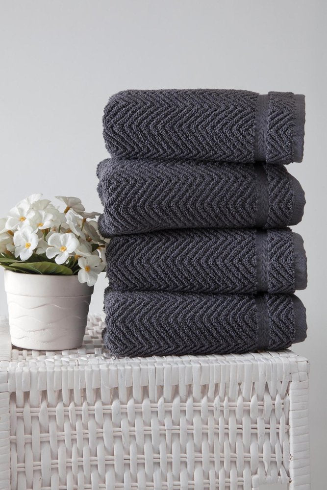 Set of Four White Chevron Turkish Cotton 16" X 30" Hand Towels — view 29