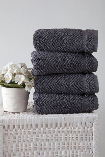 Set of Four White Chevron Turkish Cotton 16" X 30" Hand Towels HomeRoots