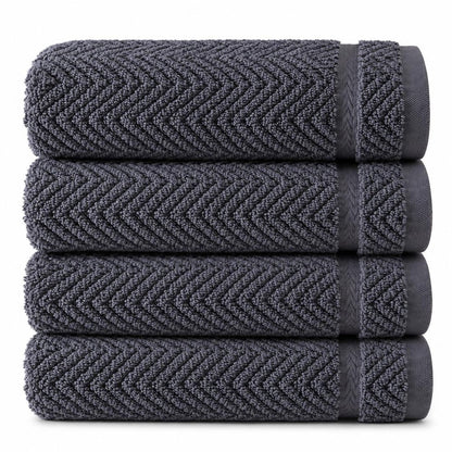 Set of Four White Chevron Turkish Cotton 16" X 30" Hand Towels HomeRoots