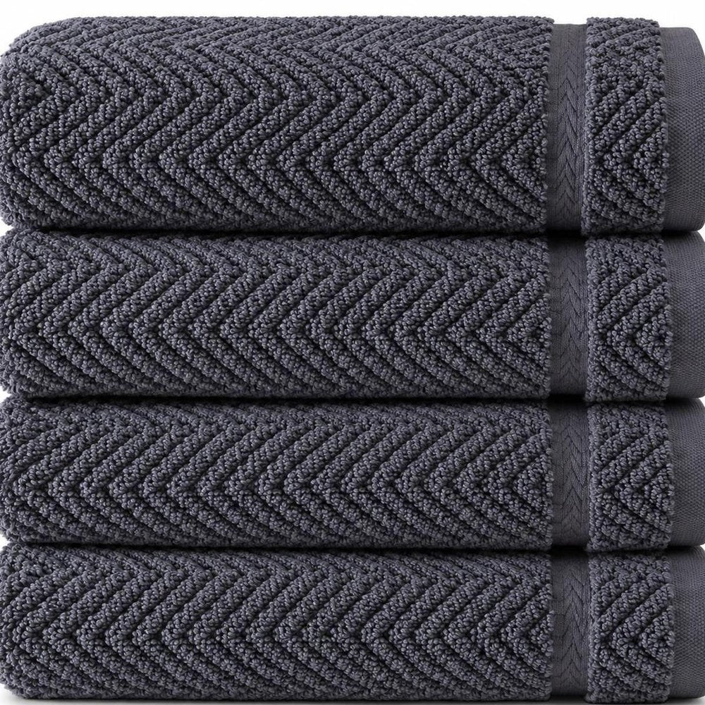 Set of Four White Chevron Turkish Cotton 16" X 30" Hand Towels HomeRoots