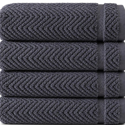 Set of Four White Chevron Turkish Cotton 16" X 30" Hand Towels HomeRoots