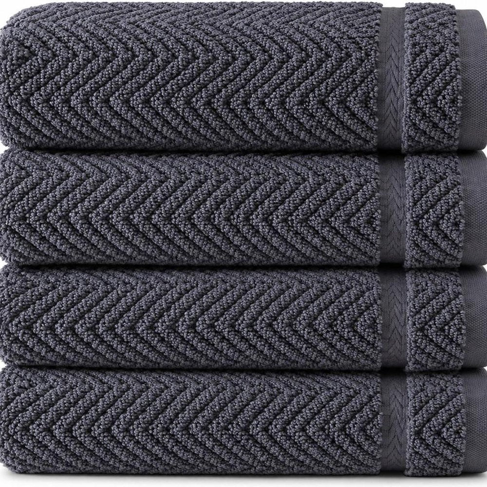 Set of Four White Chevron Turkish Cotton 16" X 30" Hand Towels HomeRoots
