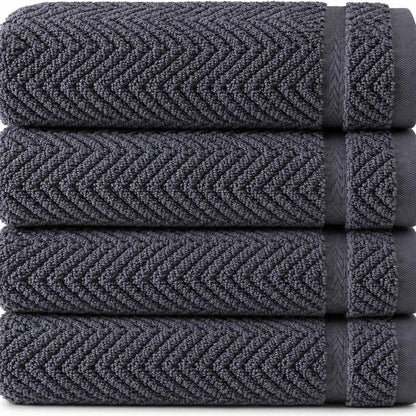 Set of Four White Chevron Turkish Cotton 16" X 30" Hand Towels HomeRoots