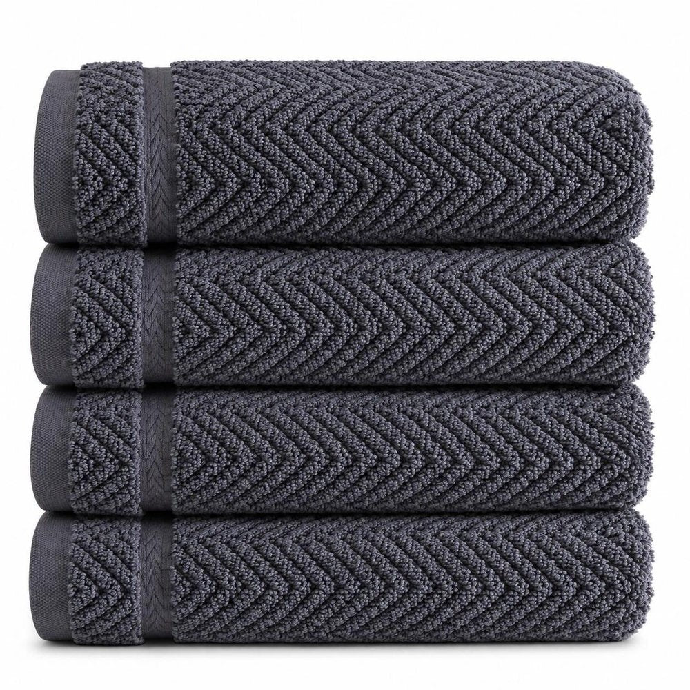 Set of Four White Chevron Turkish Cotton 16" X 30" Hand Towels HomeRoots