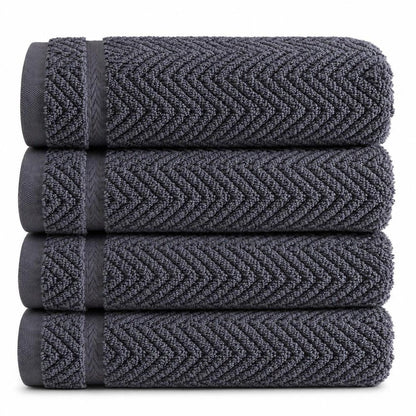 Set of Four White Chevron Turkish Cotton 16" X 30" Hand Towels HomeRoots
