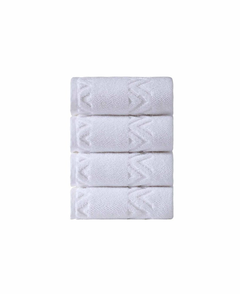 Set of Four Blue Geometric Turkish Cotton 27" X 54" Hand Towels — view 1