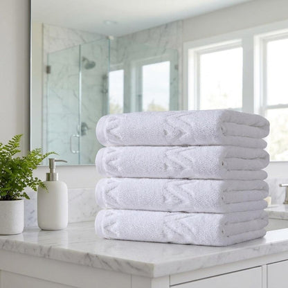 Set of Four Blue Geometric Turkish Cotton 27" X 54" Hand Towels HomeRoots