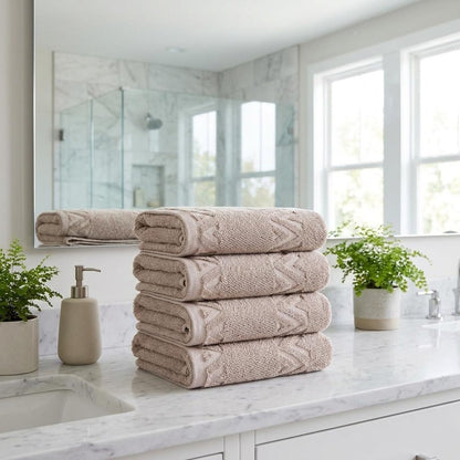 Set of Four Blue Geometric Turkish Cotton 27" X 54" Hand Towels HomeRoots
