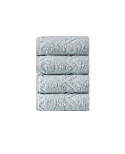 Set of Four Blue Geometric Turkish Cotton 27" X 54" Hand Towels HomeRoots