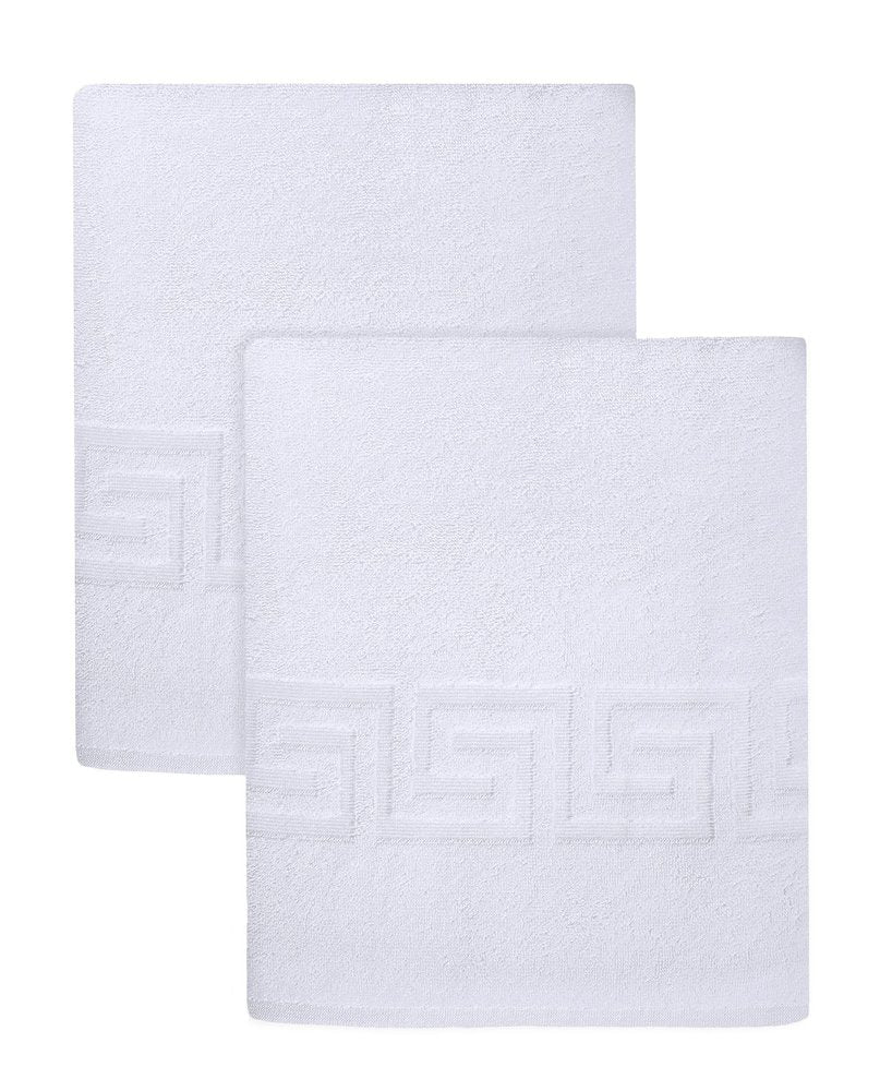 Set of Two White Greek Key Turkish Cotton 40" X 60" Bath Sheets HomeRoots