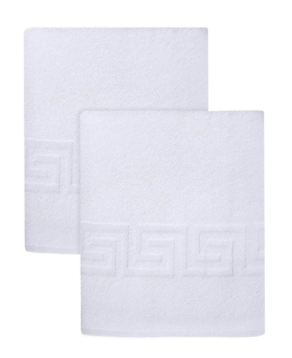 Set of Two White Greek Key Turkish Cotton 40" X 60" Bath Sheets HomeRoots