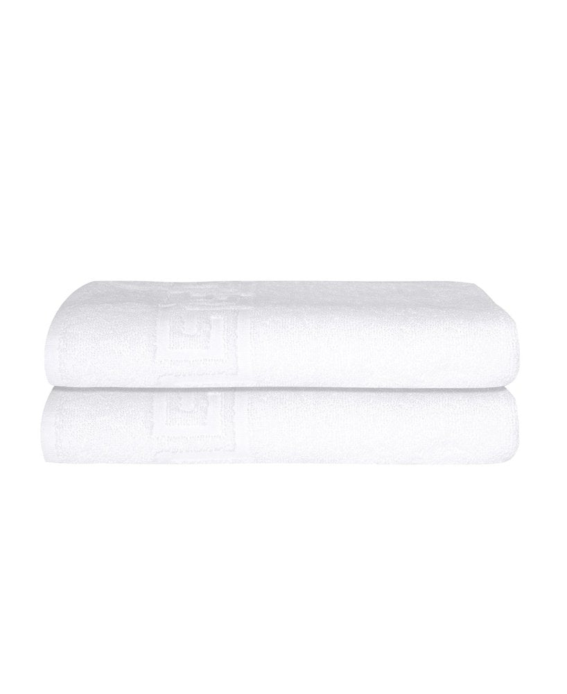 Set of Two White Greek Key Turkish Cotton 40" X 60" Bath Sheets HomeRoots