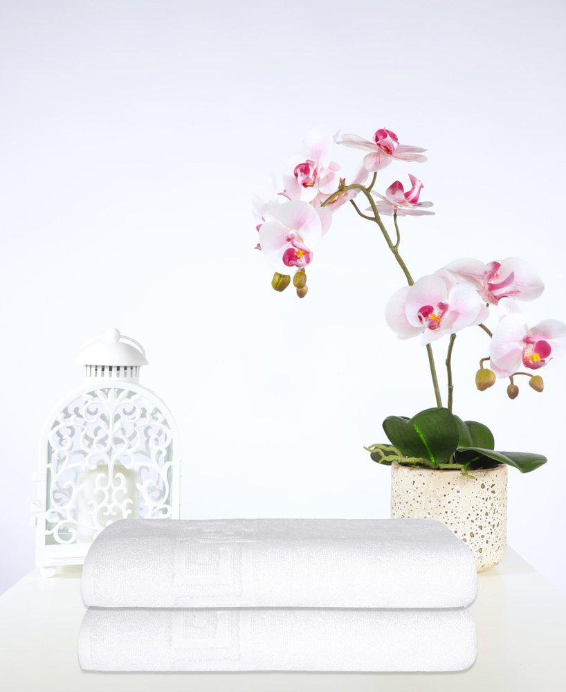 Set of Two White Greek Key Turkish Cotton 40" X 60" Bath Sheets — view 6
