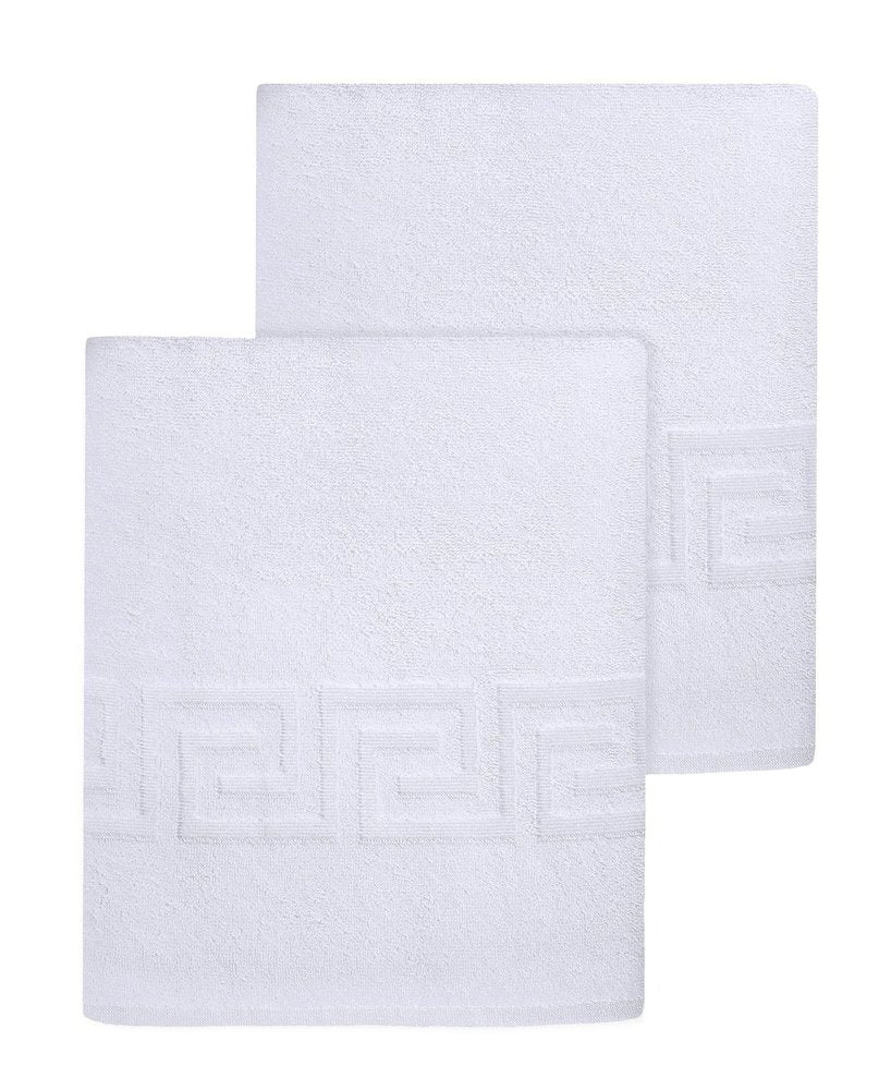 Set of Two White Greek Key Turkish Cotton 40" X 60" Bath Sheets — view 4