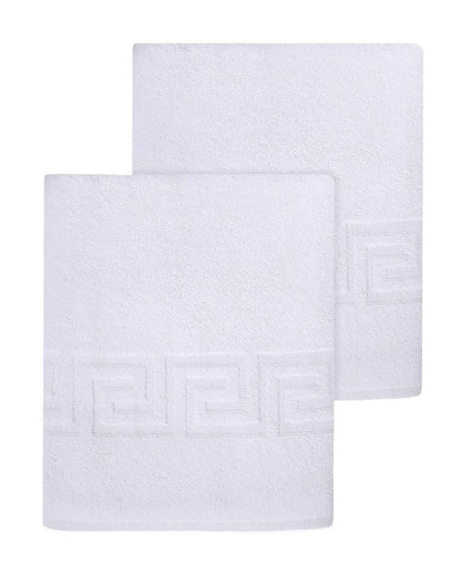Set of Two White Greek Key Turkish Cotton 40" X 60" Bath Sheets HomeRoots