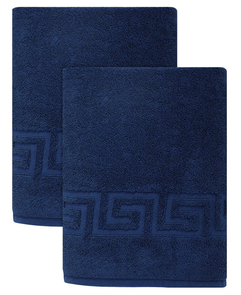Set of Two White Greek Key Turkish Cotton 40" X 60" Bath Sheets — view 7