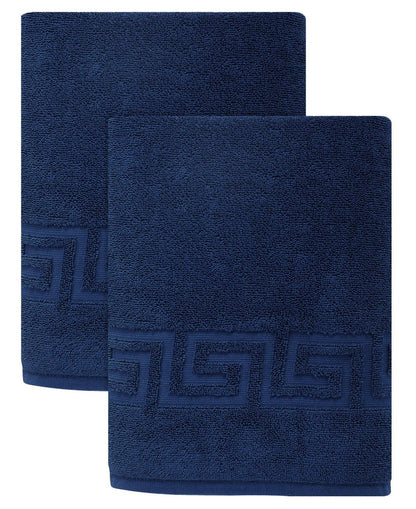 Set of Two White Greek Key Turkish Cotton 40" X 60" Bath Sheets HomeRoots