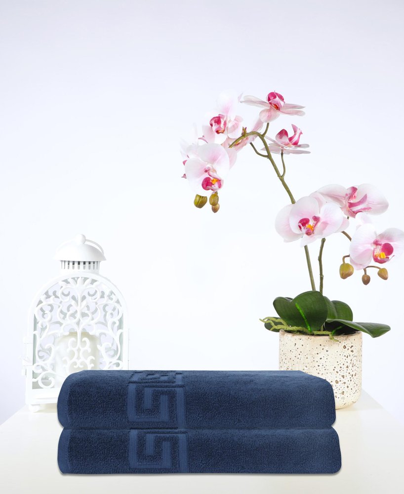 Set of Two White Greek Key Turkish Cotton 40" X 60" Bath Sheets — view 11