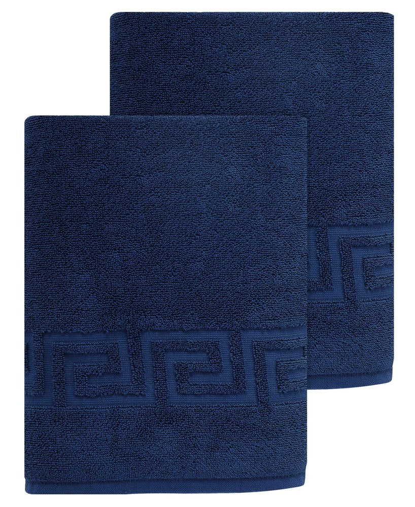 Set of Two White Greek Key Turkish Cotton 40" X 60" Bath Sheets — view 9