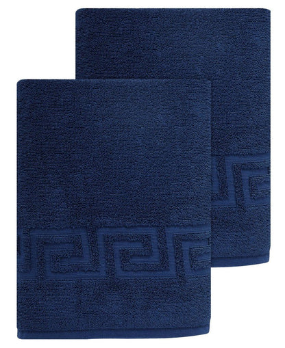 Set of Two White Greek Key Turkish Cotton 40" X 60" Bath Sheets HomeRoots