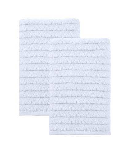 Set of Two White Geometric Turkish Cotton 27" X 54" Bath Towels HomeRoots
