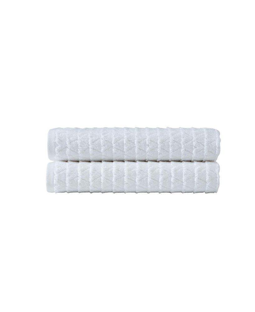Set of Two White Geometric Turkish Cotton 27" X 54" Bath Towels HomeRoots