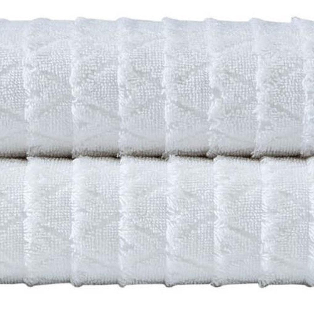 Set of Two White Geometric Turkish Cotton 27" X 54" Bath Towels HomeRoots