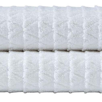 Set of Two White Geometric Turkish Cotton 27" X 54" Bath Towels HomeRoots