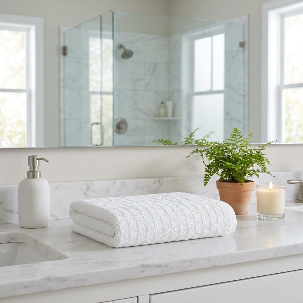 Set of Two White Geometric Turkish Cotton 27" X 54" Bath Towels HomeRoots