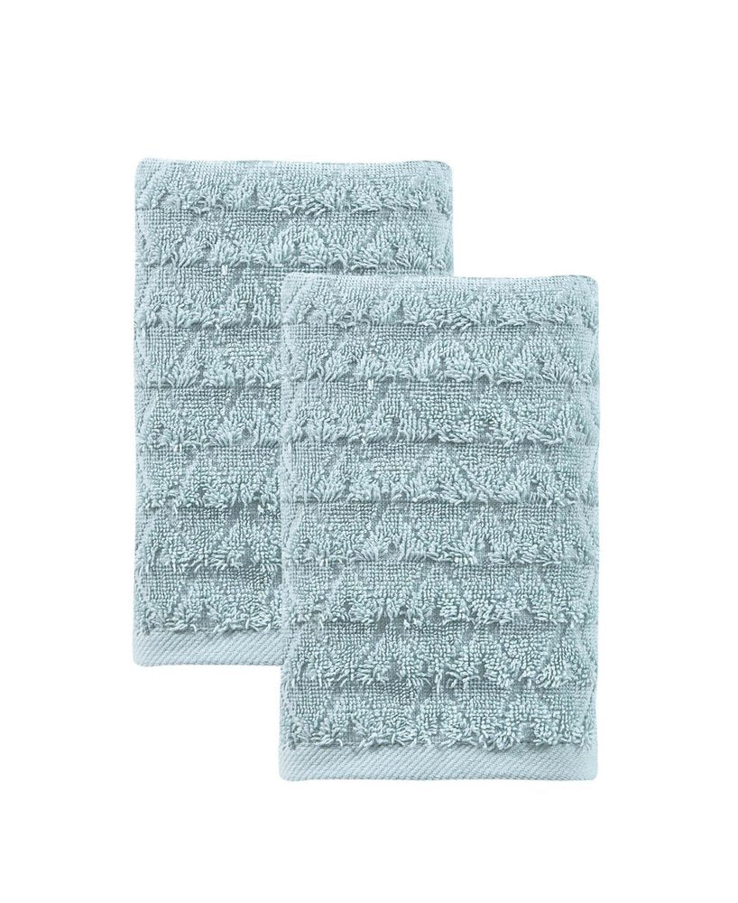 Set of Two White Geometric Turkish Cotton 27" X 54" Bath Towels HomeRoots