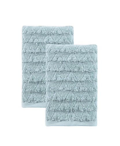 Set of Two White Geometric Turkish Cotton 27" X 54" Bath Towels HomeRoots