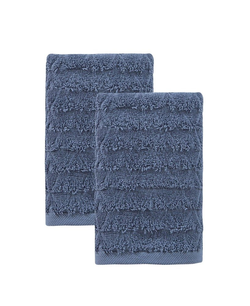 Set of Two White Geometric Turkish Cotton 27" X 54" Bath Towels HomeRoots