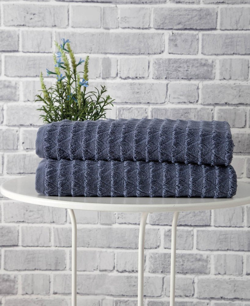 Set of Two White Geometric Turkish Cotton 27" X 54" Bath Towels — view 13