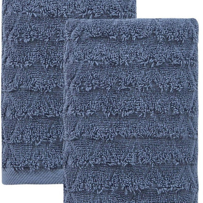 Set of Two White Geometric Turkish Cotton 27" X 54" Bath Towels HomeRoots