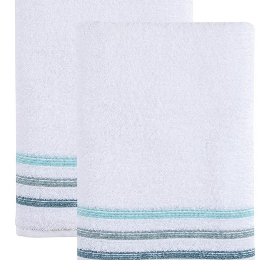 Set of Two White Turkish Cotton 27" X 54" Bath Towels HomeRoots